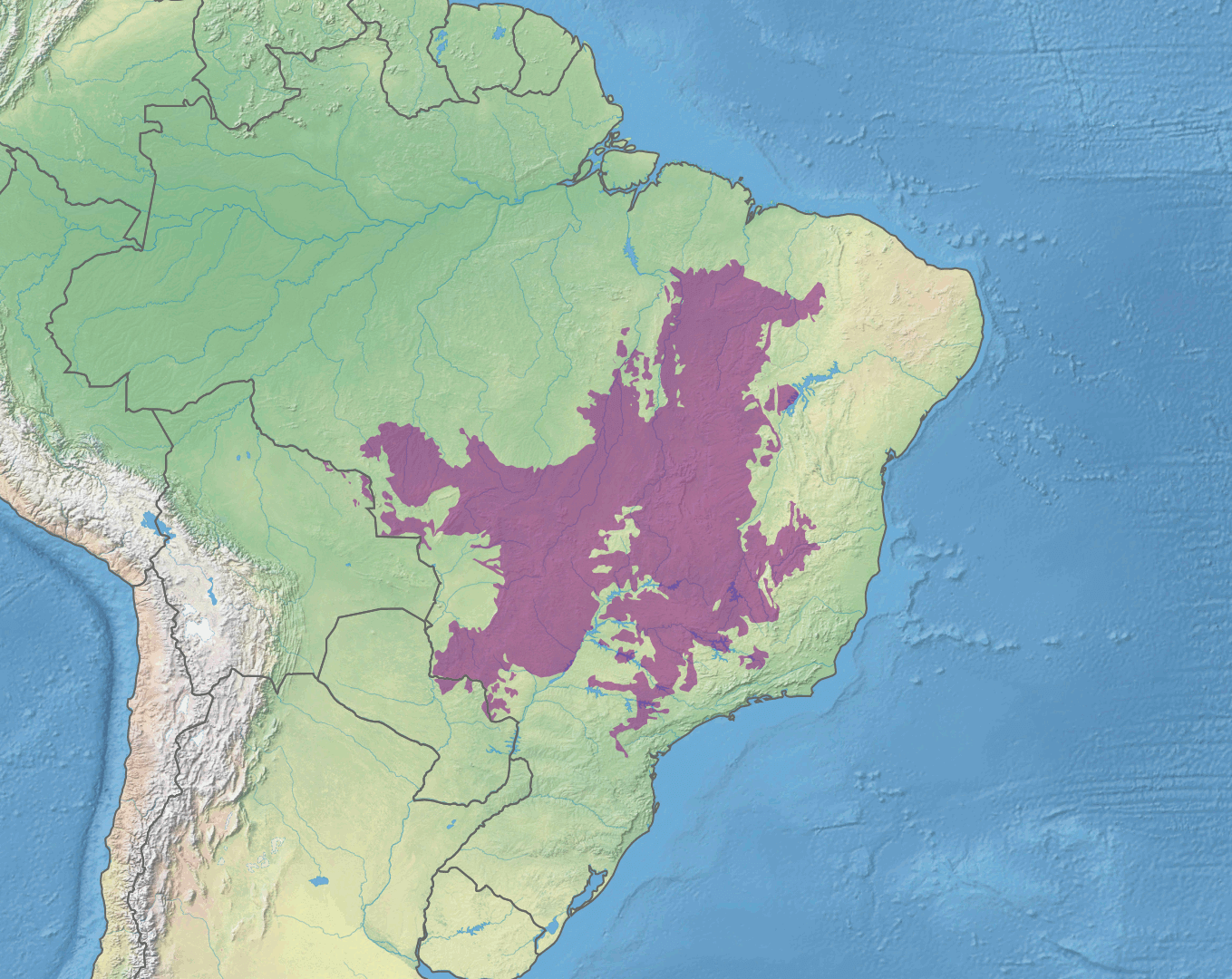 Map of Brazil showing the  and Cerrado biomes with remnant