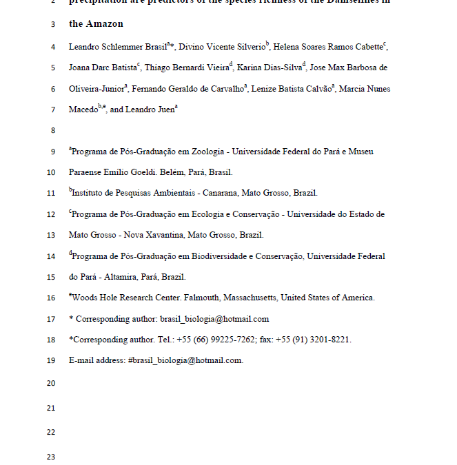 Produtividade primária líquida e sazonalidade da temperatura e precipitação são indicadoras da riqueza de espécies das libélulas na Amazônia